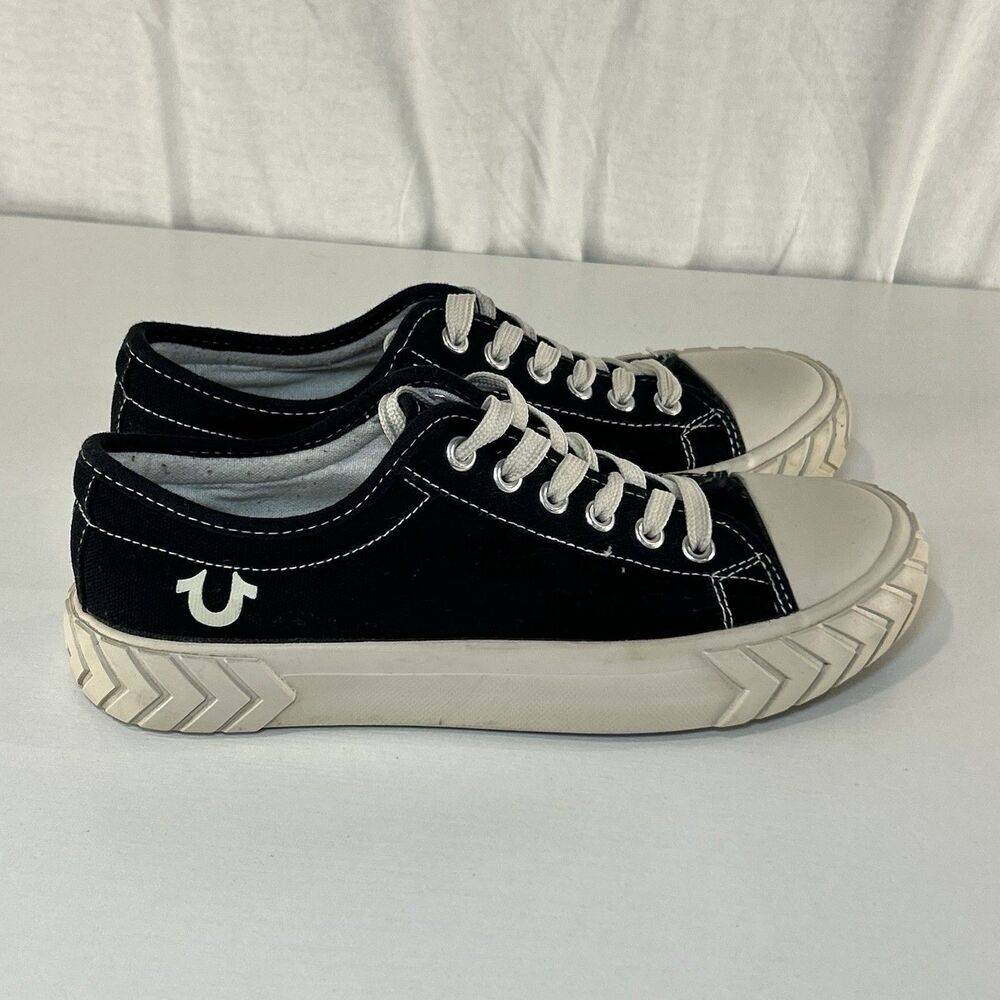 True Religion Women’s Jinny Canvas Lace Up Sneakers Black & White Sz 8‎